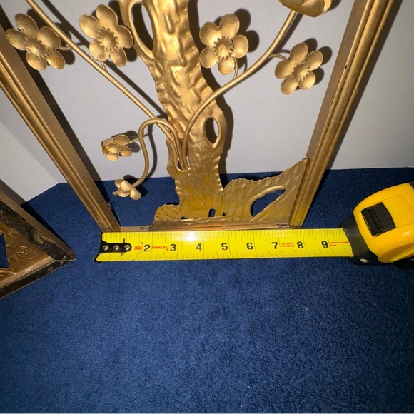 Pair 2 Vtg MCM NAN-KING Asian Wall Art 20" Gold Metal Flower Sculpture Hong Kong - Picture 8 of 8